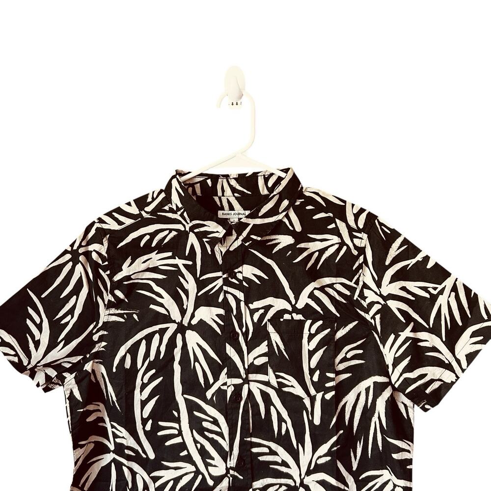 Banks Journal Men’s Black Grove Tropical Palm Print Button Up Casual Shirt Sz. S - Picture 3 of 13